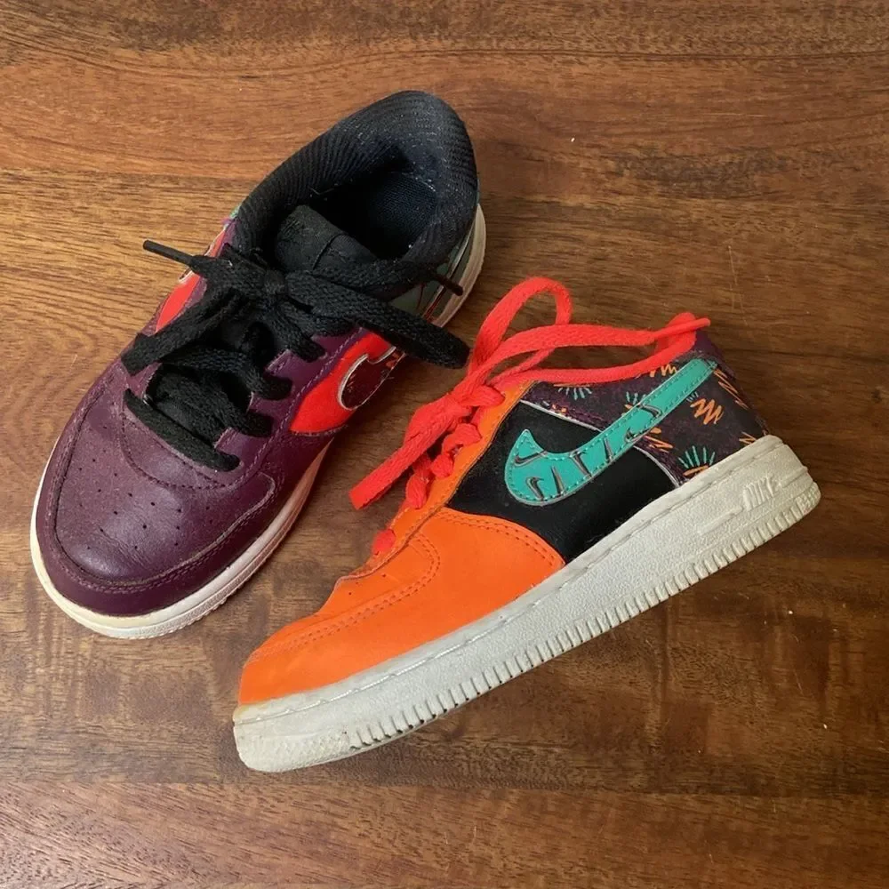 Nike Air Force One LV8 Kids' Mismatched Sneakers - Black, Purple, Orange